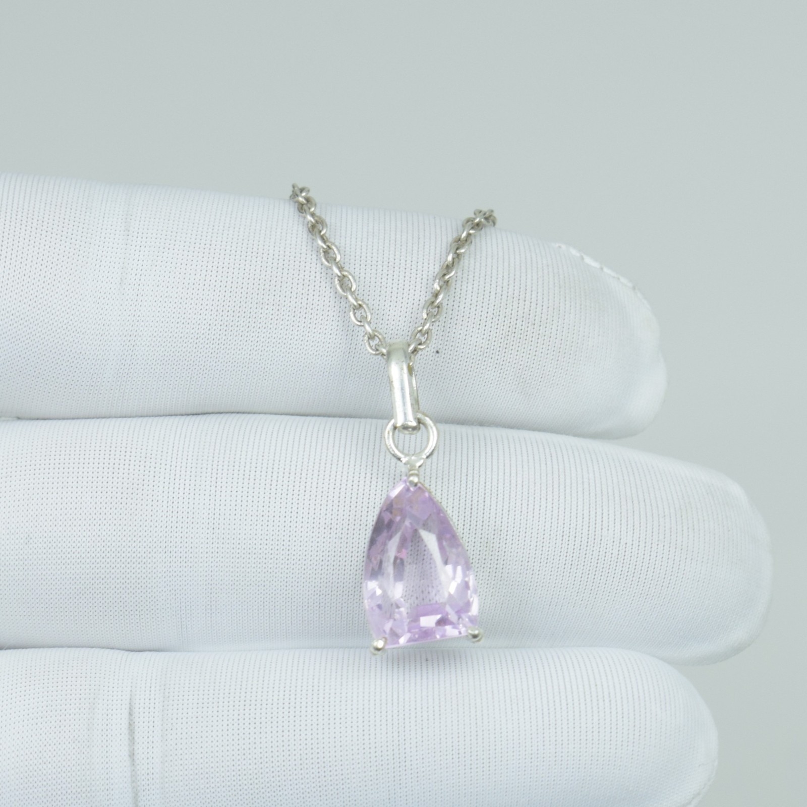 Fancy Cut Loose Gemstone Jewelry, 15Cts Pink Kunzite Sterling Silver Necklace,