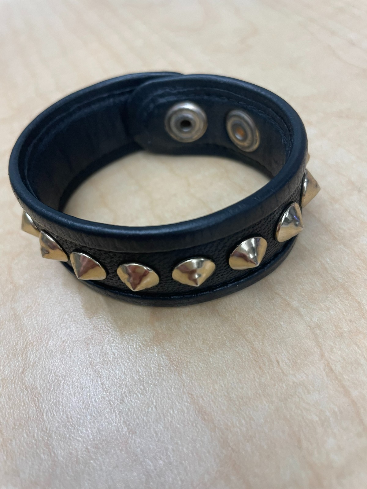 Jungle Tribe Gold on Black Leather Single Row Studded Cuff Bracelet