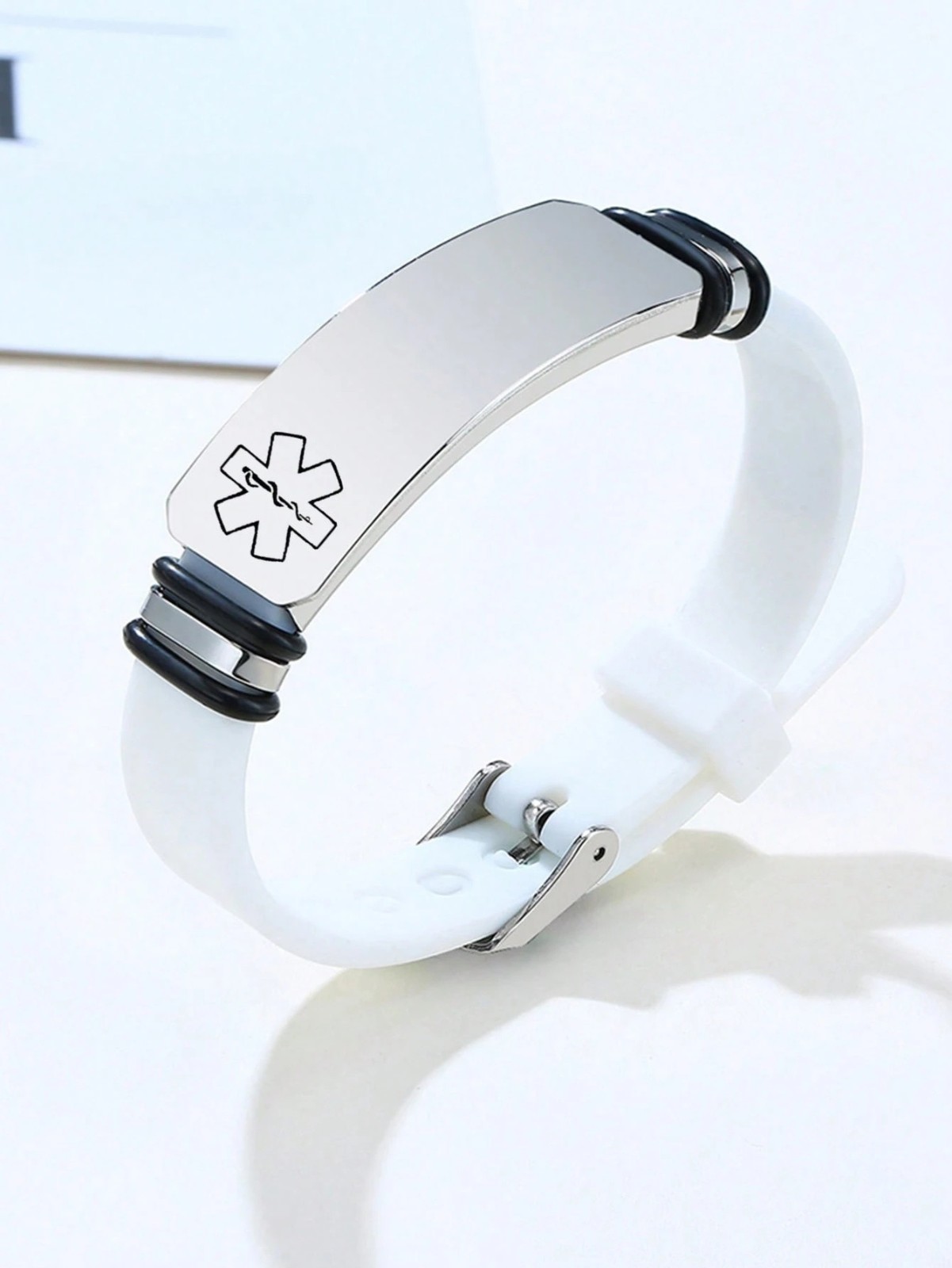 Free Engraving Medical Alert ID Women Men Kids Bracelet Black Silicone Wristband