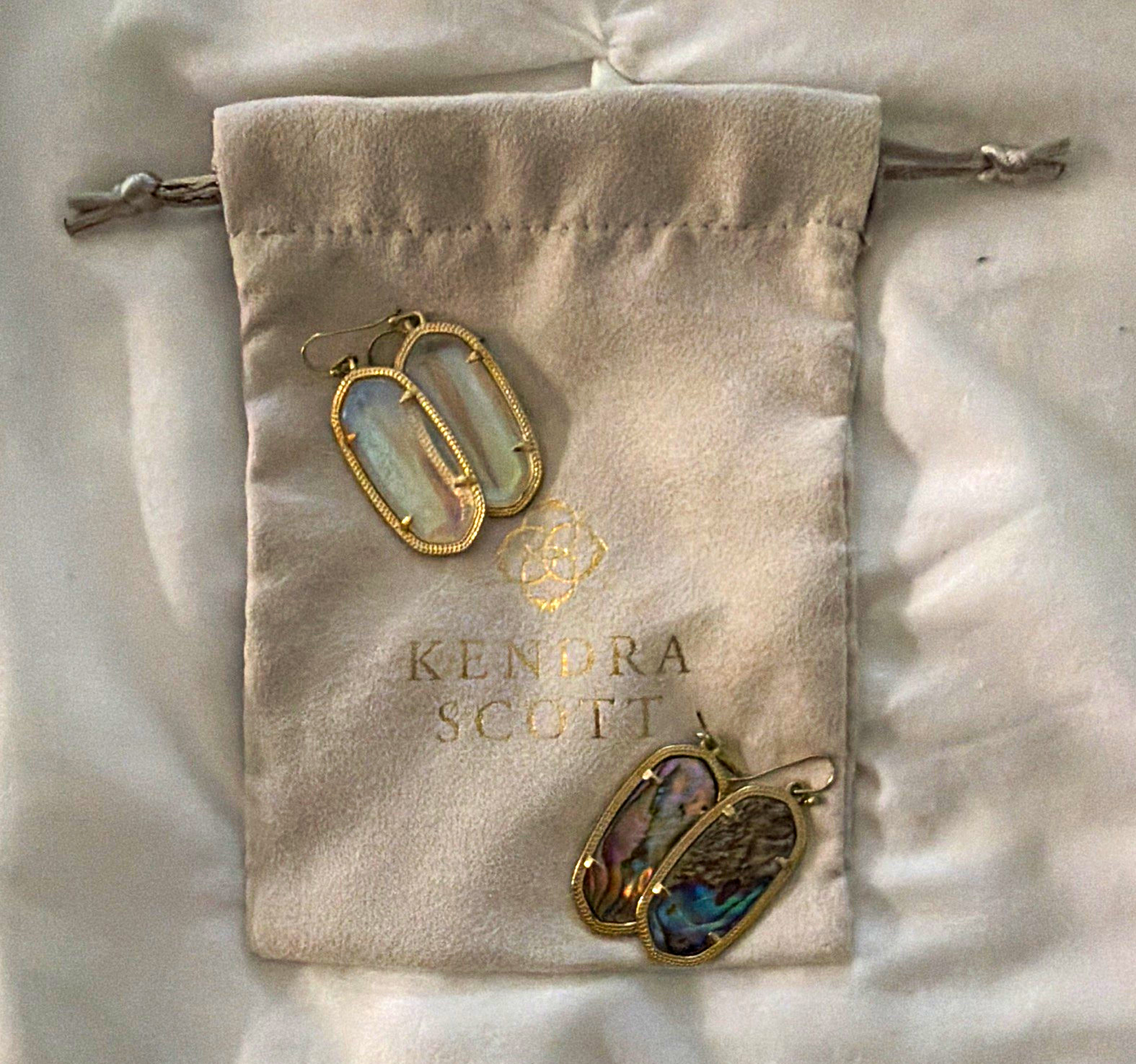 Kendra Scott Gold-Tone Oval Abalone/Mother of Pearl Shell Dangle Hook Earrings