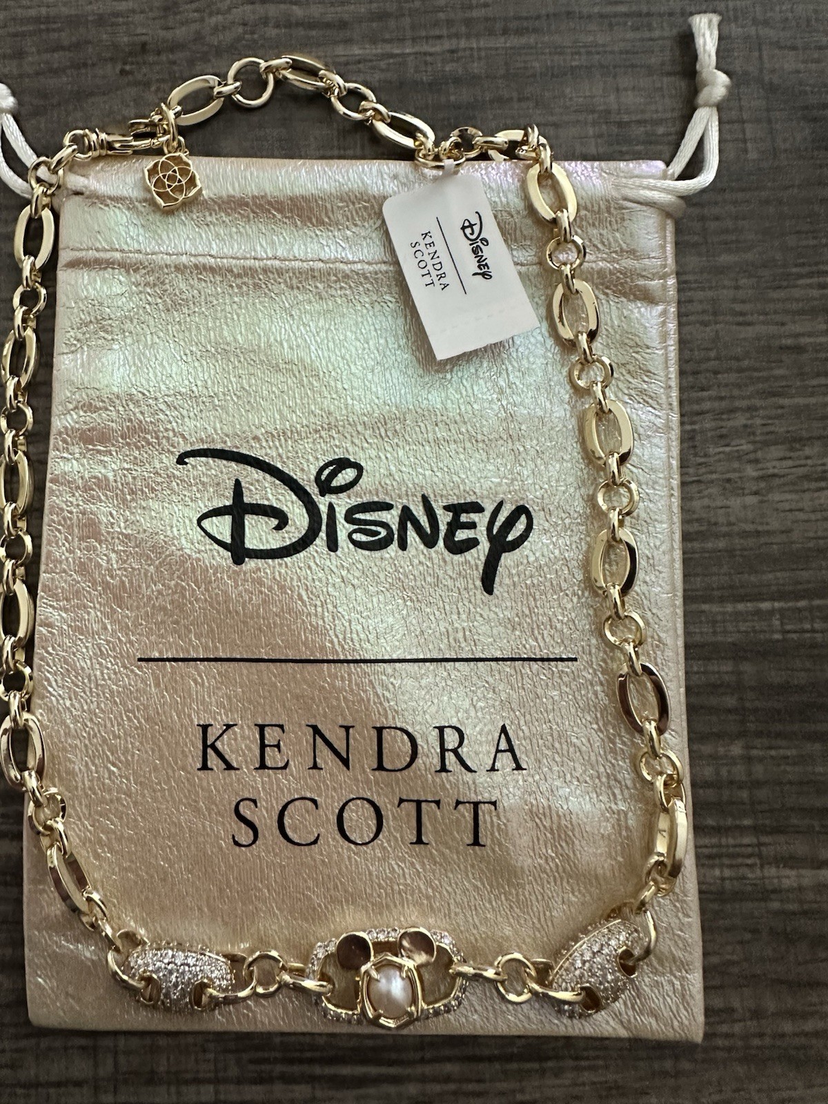 Disney Parks x Kendra Scott Gold Tone Mickey Crystal & Pearl Necklace NWT