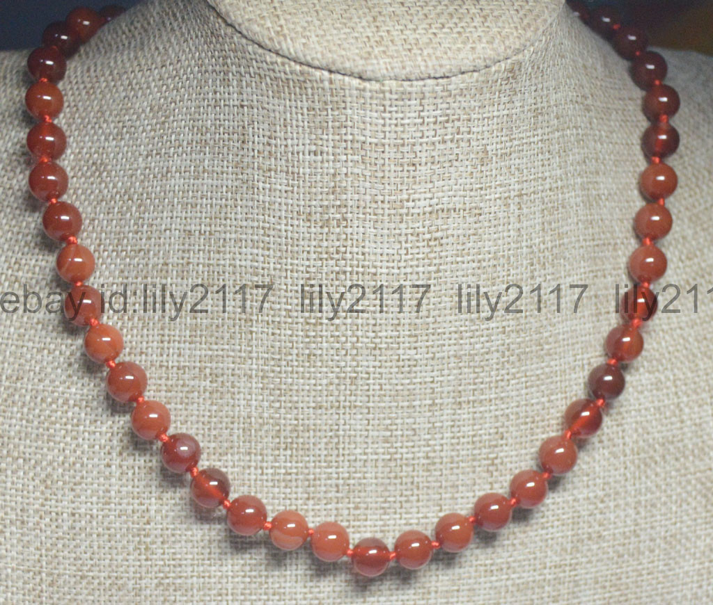 8mm Genuine Natural Red Agate Onyx Gemstone Round Beads Necklaces 16-100 Inches