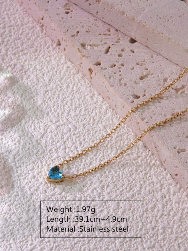 Necklace for Women Tiny Crystal Heart Love Pendant Choker Necklace Birthstone US