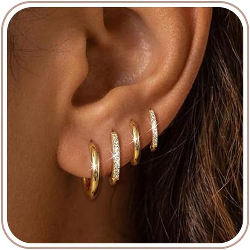 4 Pair Small Gold Hoop Earrings for Women Sensitive Ears – Hypoallergenic 14K Re