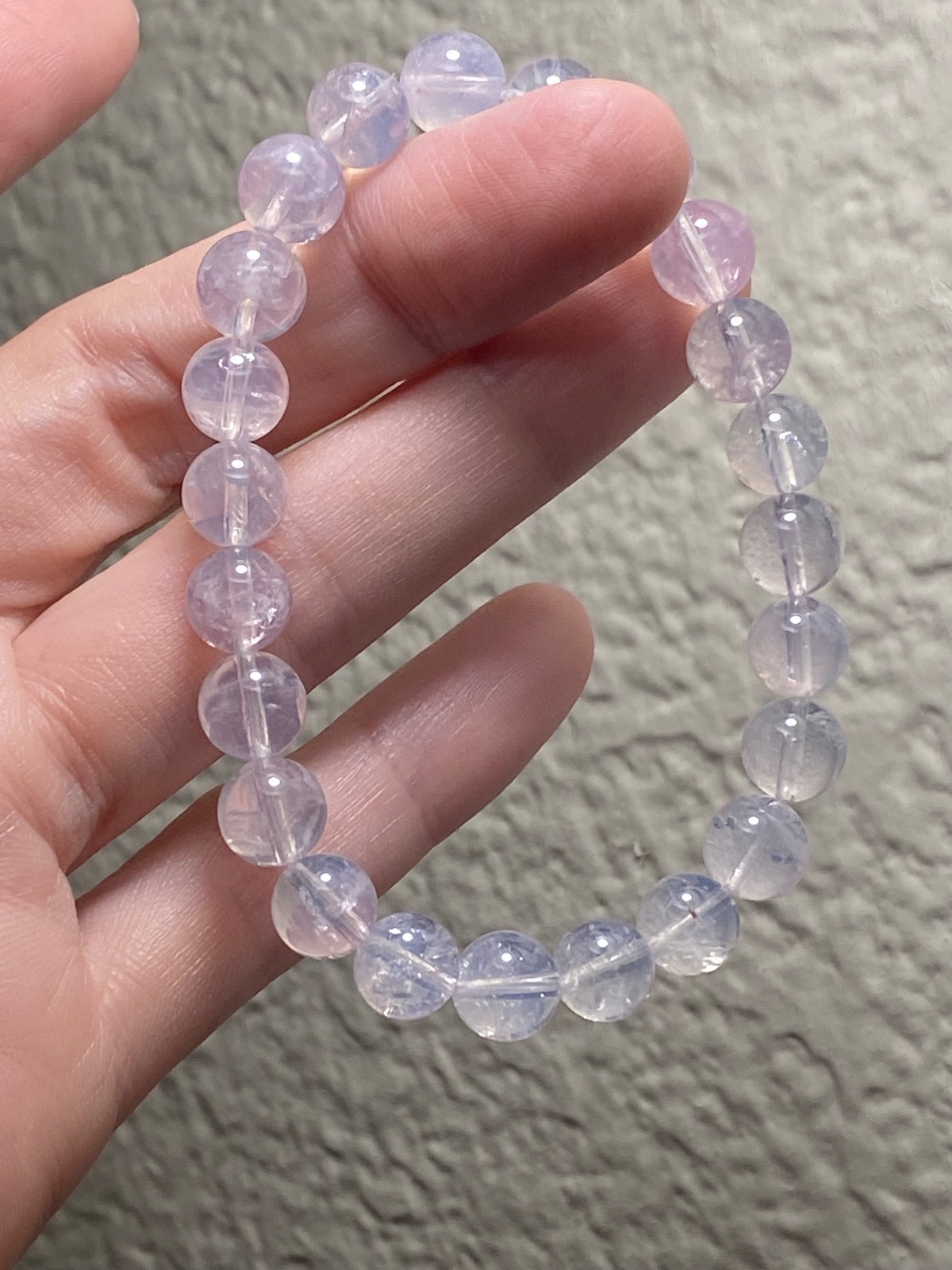 Natural Lavender Moon Quartz Beaded 8.7mm Crystal Bracelet 7 Inch Stretch Fit