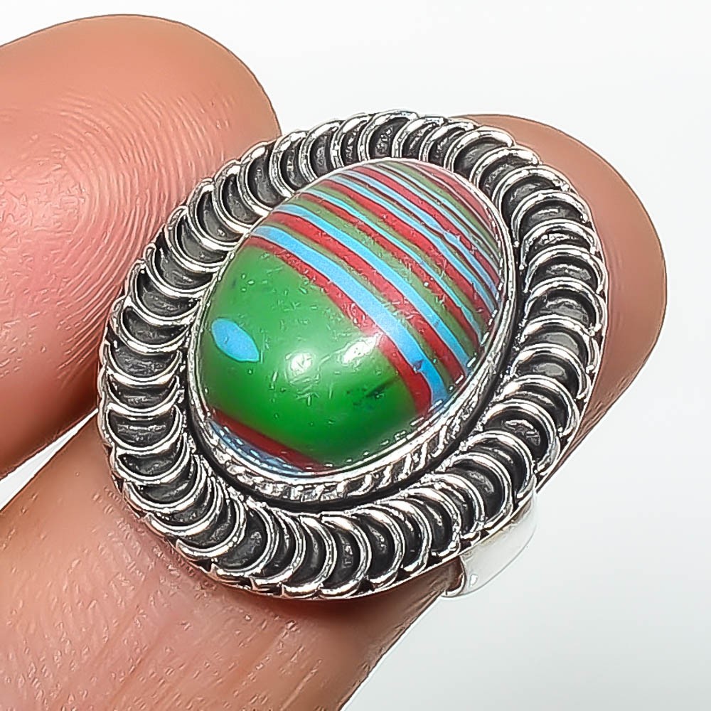 Rainbow Calsilica Gemstone 925 Silver Plated Ring s.7 TR7-230