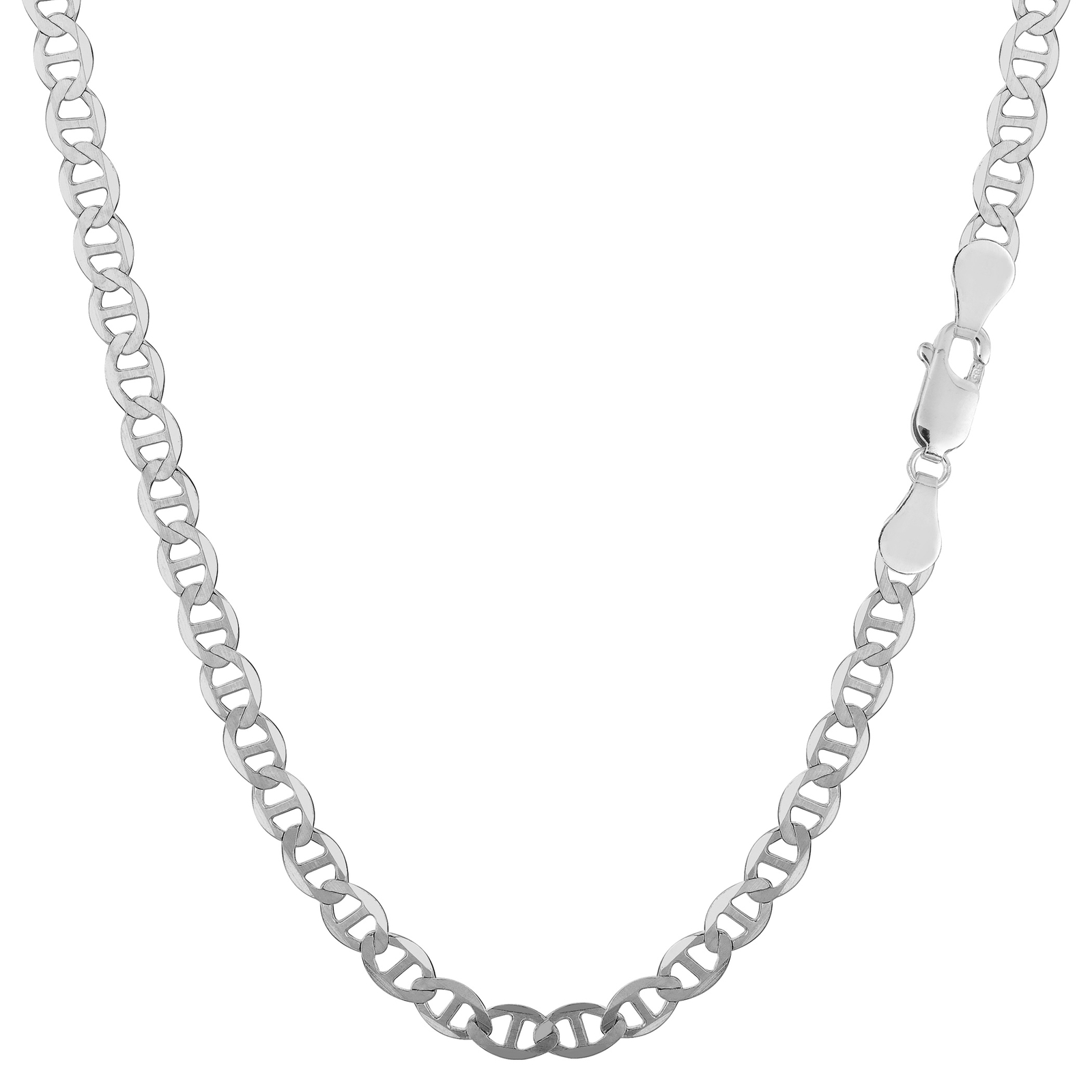 925 Sterling Silver Rhodium Plated Flat Mariner Chain, Width, 3.5mm