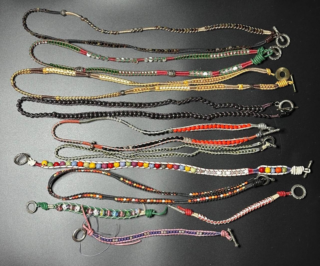 Lot of 11 leather cord wrap bracelets multicolor handmade Czech glass millefiori