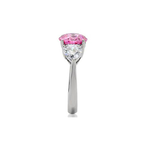 Womens, Girls, Silver Pink Cubic Zirconia, Clear Heart Cubic Zirconia CZ Ring