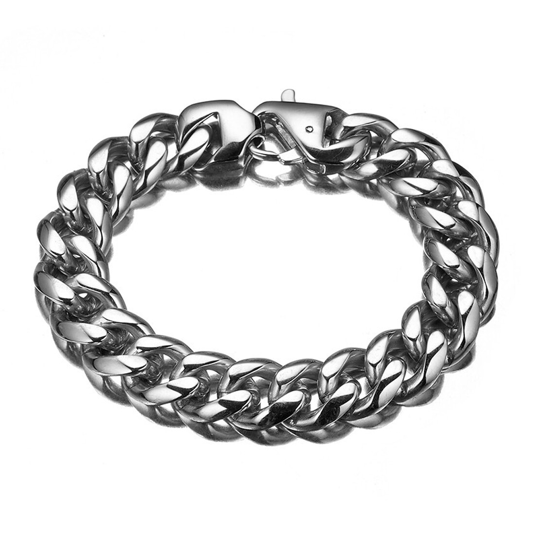7″-11″ 15mm Heavy Mens Stainless Steel Bracelet Bangle Curb Chain Silver or Gold