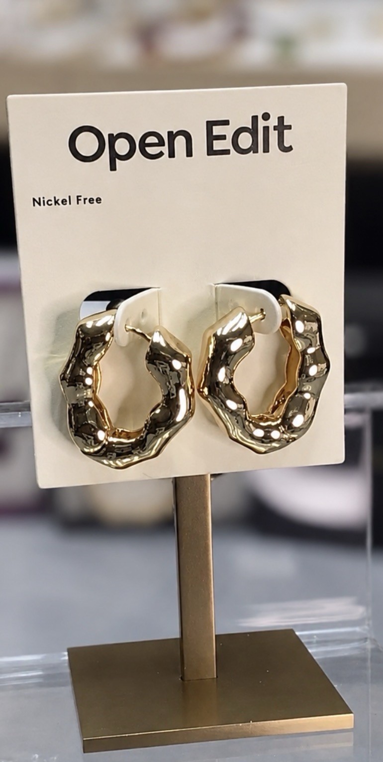OPEN EDIT Molten Clicker Textured Hoops Gold Rhodium Nickel Free Earrings NEW