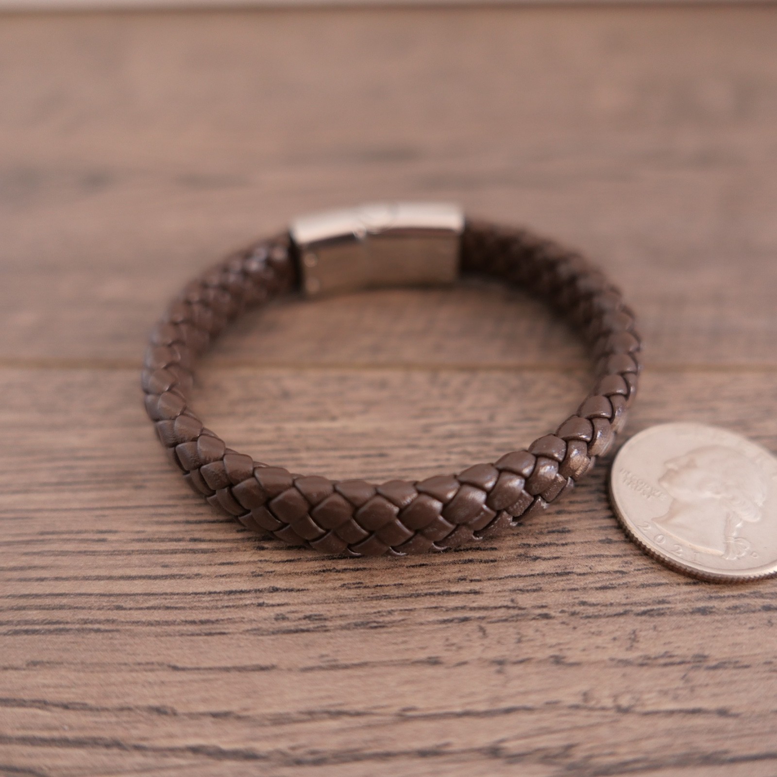 Stainless Steel Polished Braided Brown Leather 7.5″ Inch Bracelet !!! By Chisel