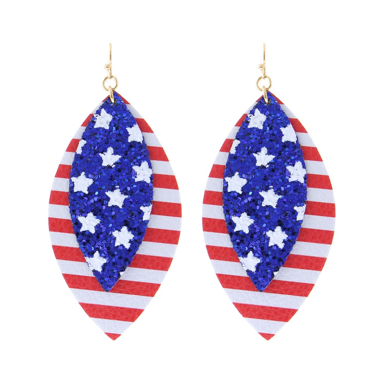 USA American Flag Layered Glitter Stars & Stripes Earrings (1.5×3.5in)