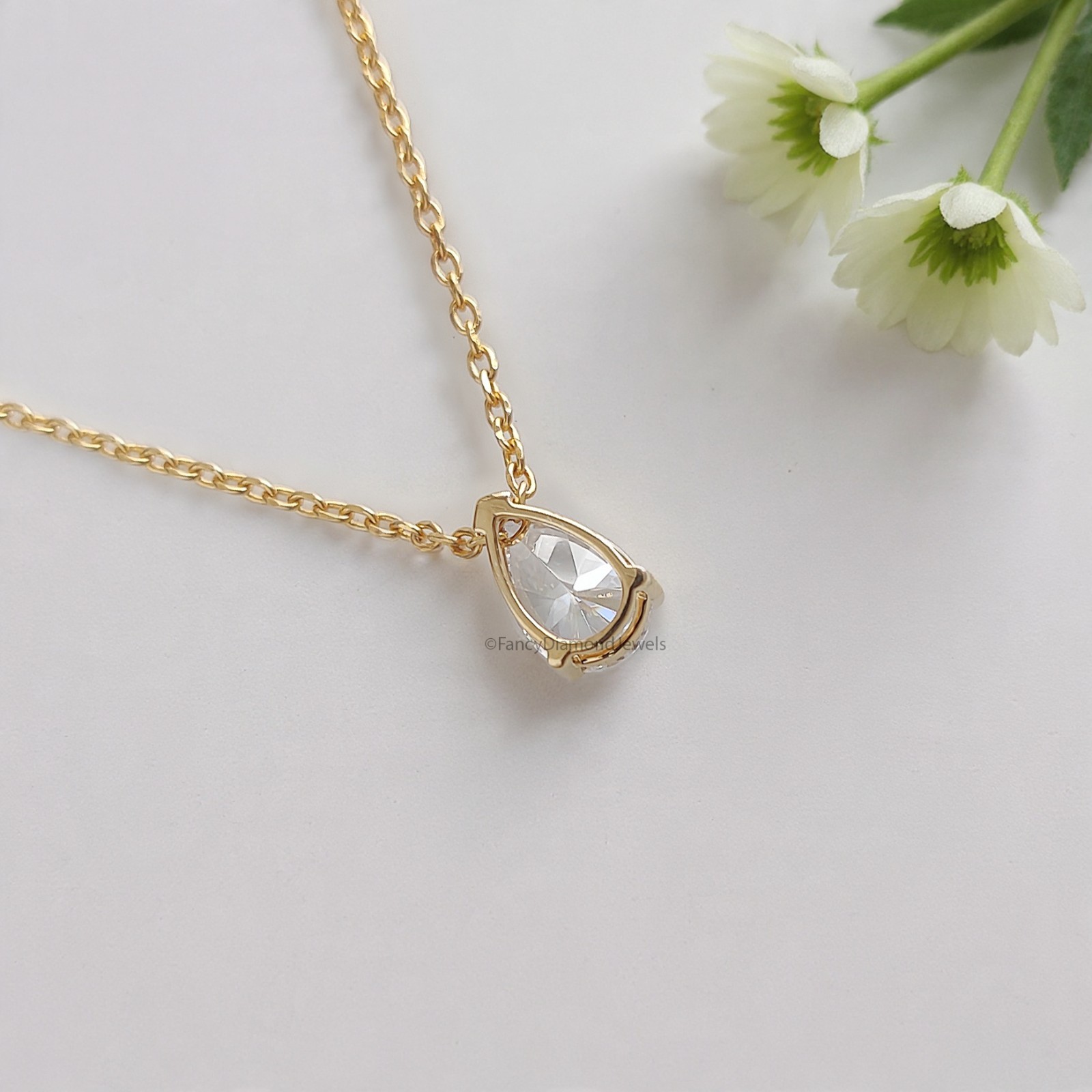 Teardrop Diamond Necklace Pear Diamond Necklace Yellow Silver handmade jewelry