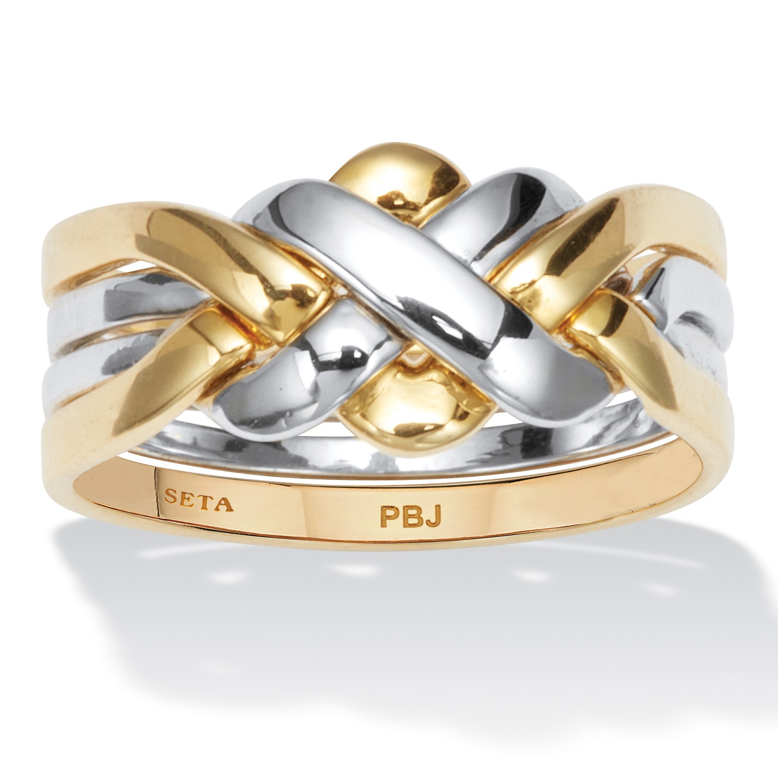 14k Yellow Gold-plated and Platinum-plated Endless Knot 4 Piece Puzzle Ring
