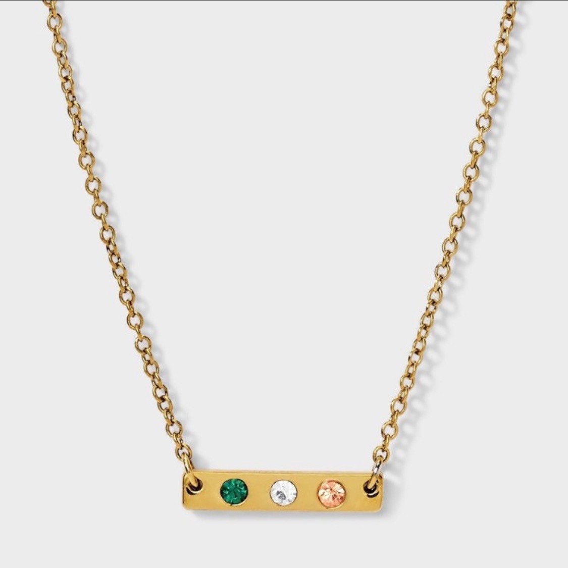 Tiny Tags Luck of the Irish Gold Tone 3 Stone Bar Necklace NEW
