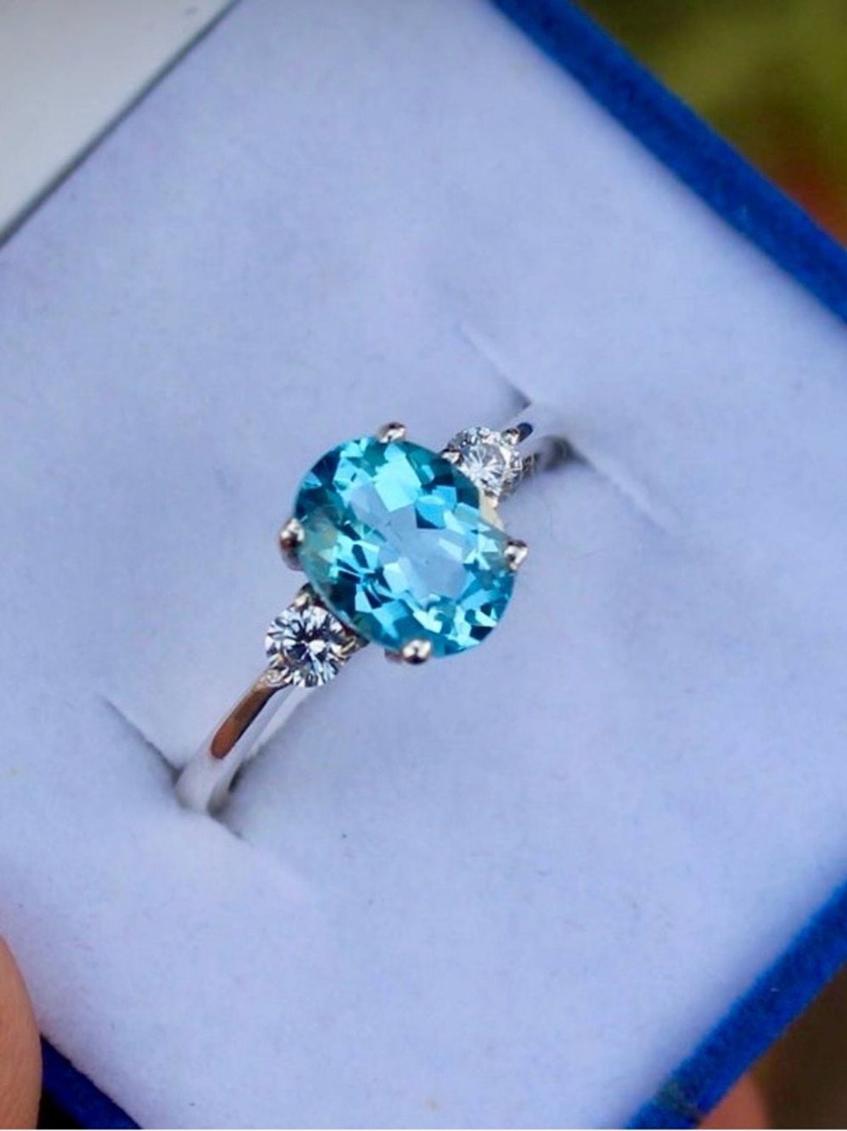 Swiss Blue Topaz and CZ Accent Sterling Silver Ring – (size 4 3/4)