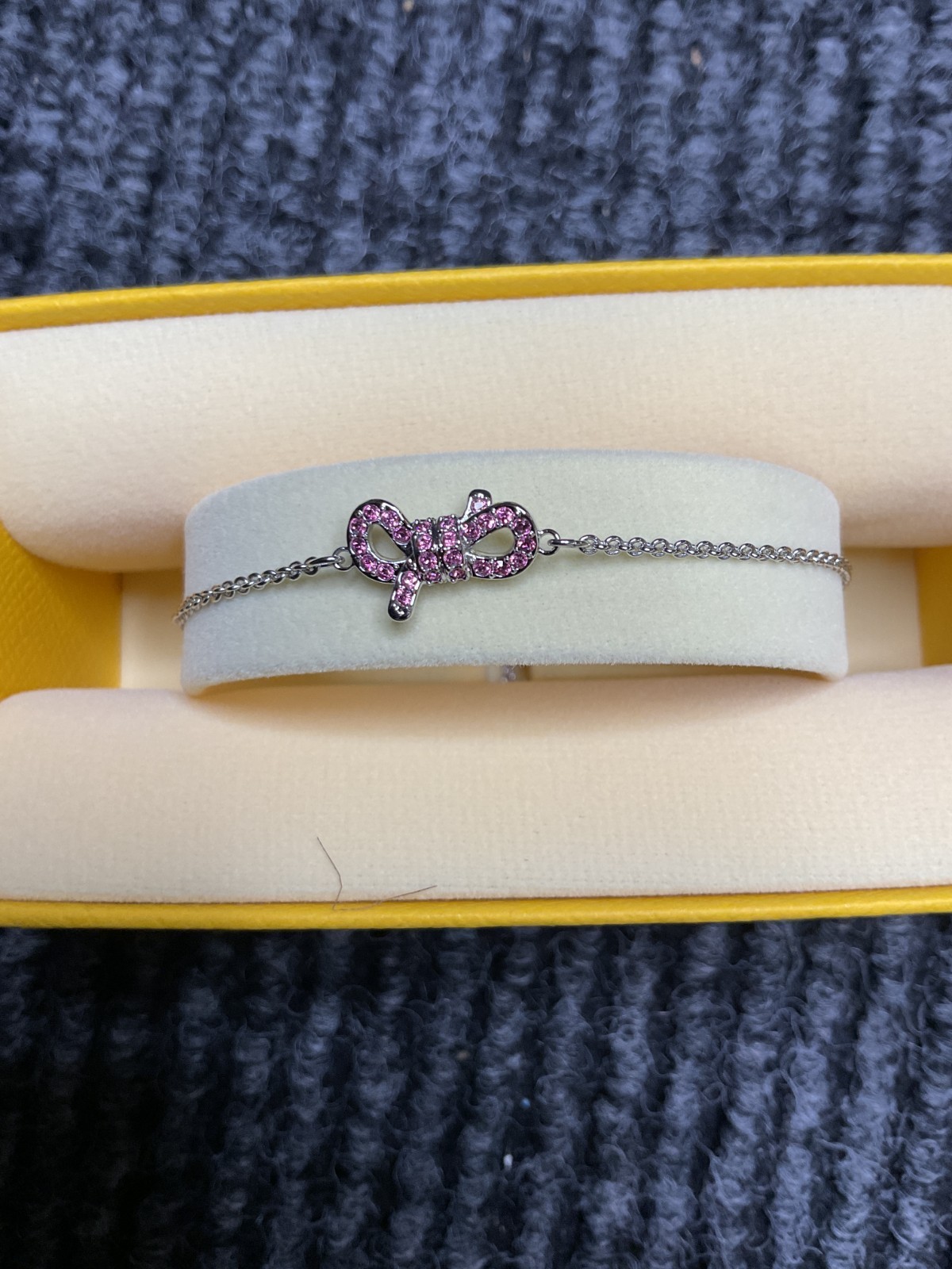 Swarovski Lifelong Bow Bracelet Bow Pink Rhodium Finish New In Box