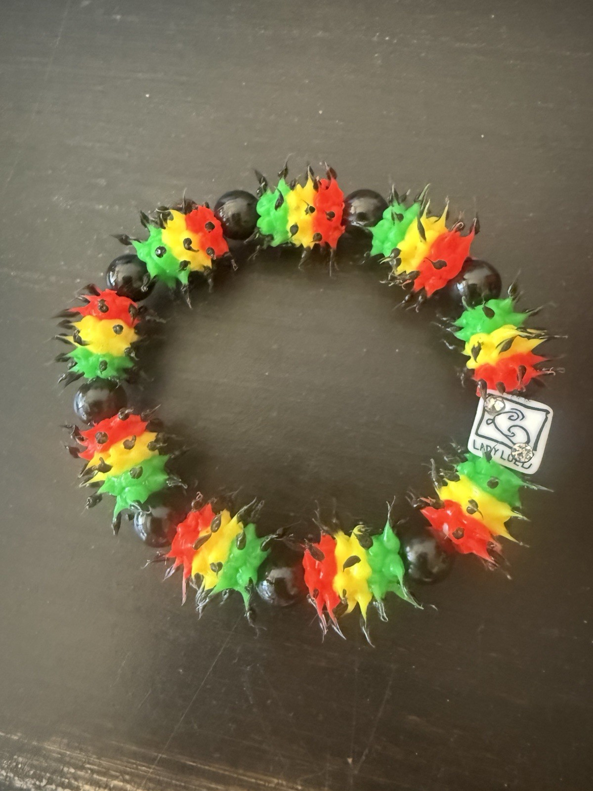 Lady Lulz Signed Multicolor Spiky Beaded Stretch Bracelet Clear Round Plastic
