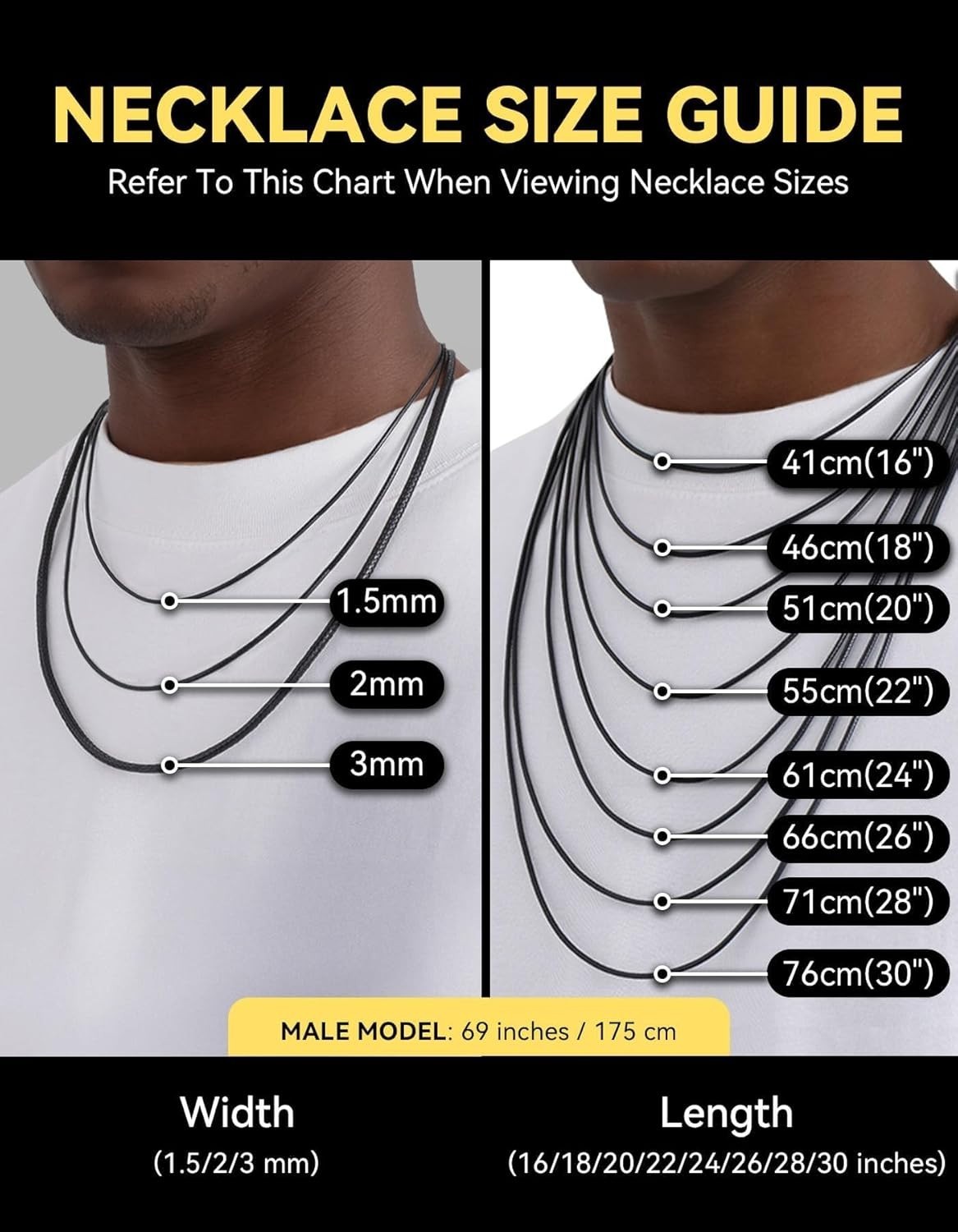 Waterproof Leather Cord Necklace for Men and Women with Custom Length Options