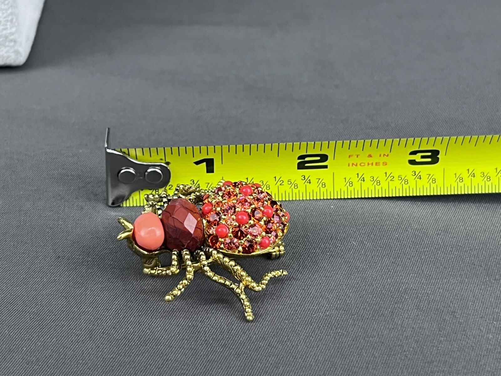 2 Joan Rivers Carnelian Spider & Faux Jade Just Do It Bee Brooches w/Crystals