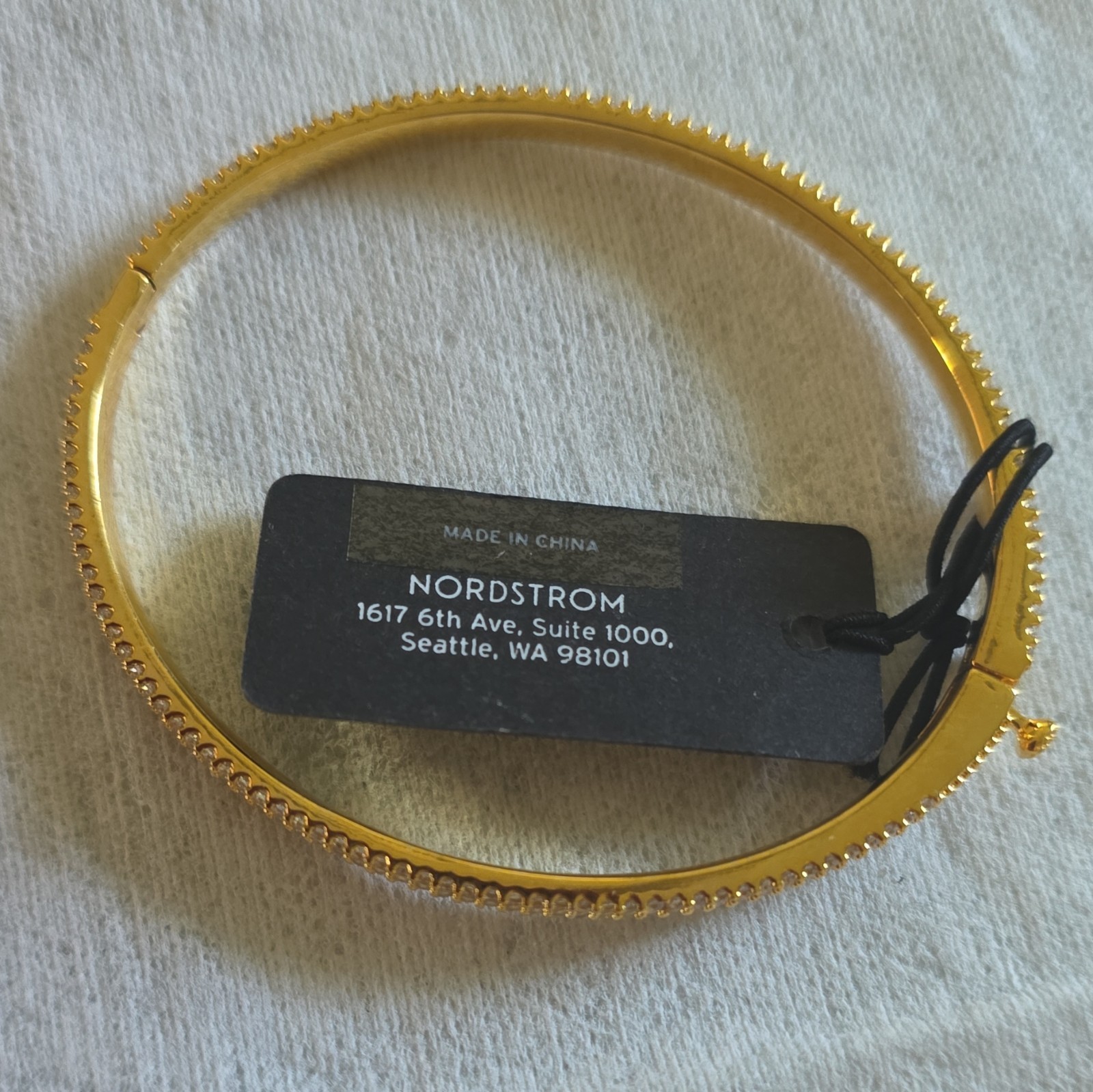 Nordstrom Gold Tone Cubic Zirconia Pavé Hinged Bangle Cuff Bracelet Nickel-Free
