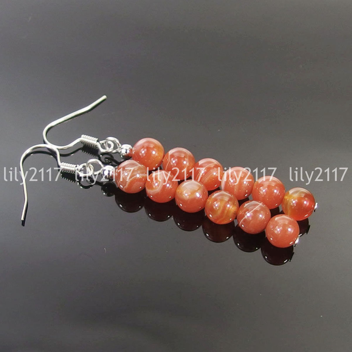 Natural 6-10mm assorted Jade Gemstone Round beads 925 Silver Hook Dangle Earring