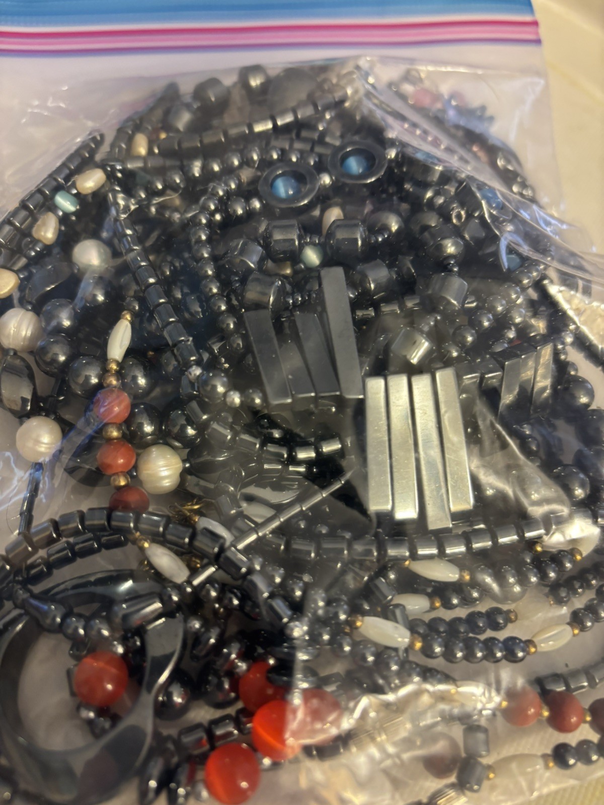 Vintage Hematite Necklace Lot of 15 Beaded Pendant plus 2 Bracelets