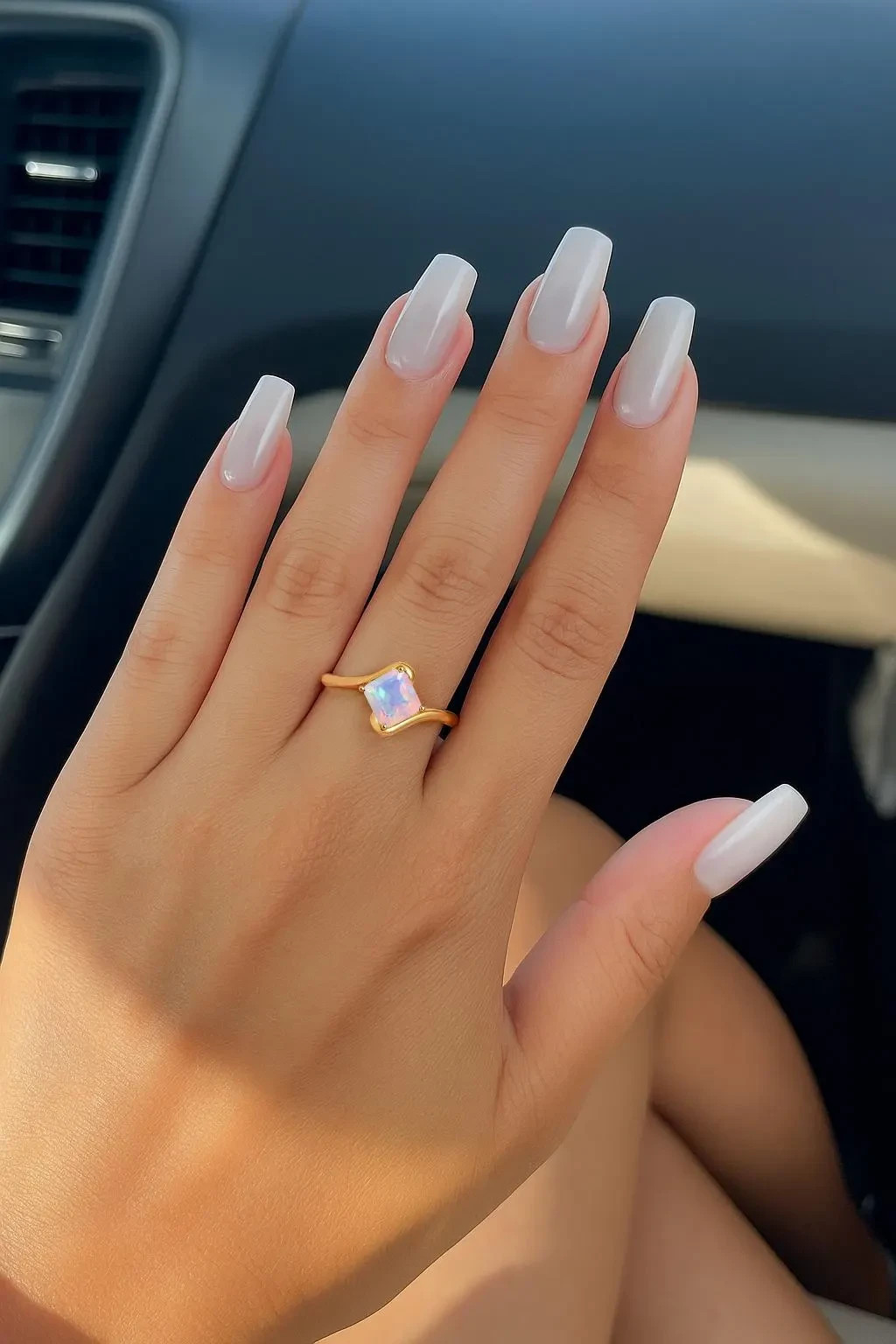 AAA White Fire Opal Gemstone Statement Ring, Genuine Opal Gemstone Gold Ring