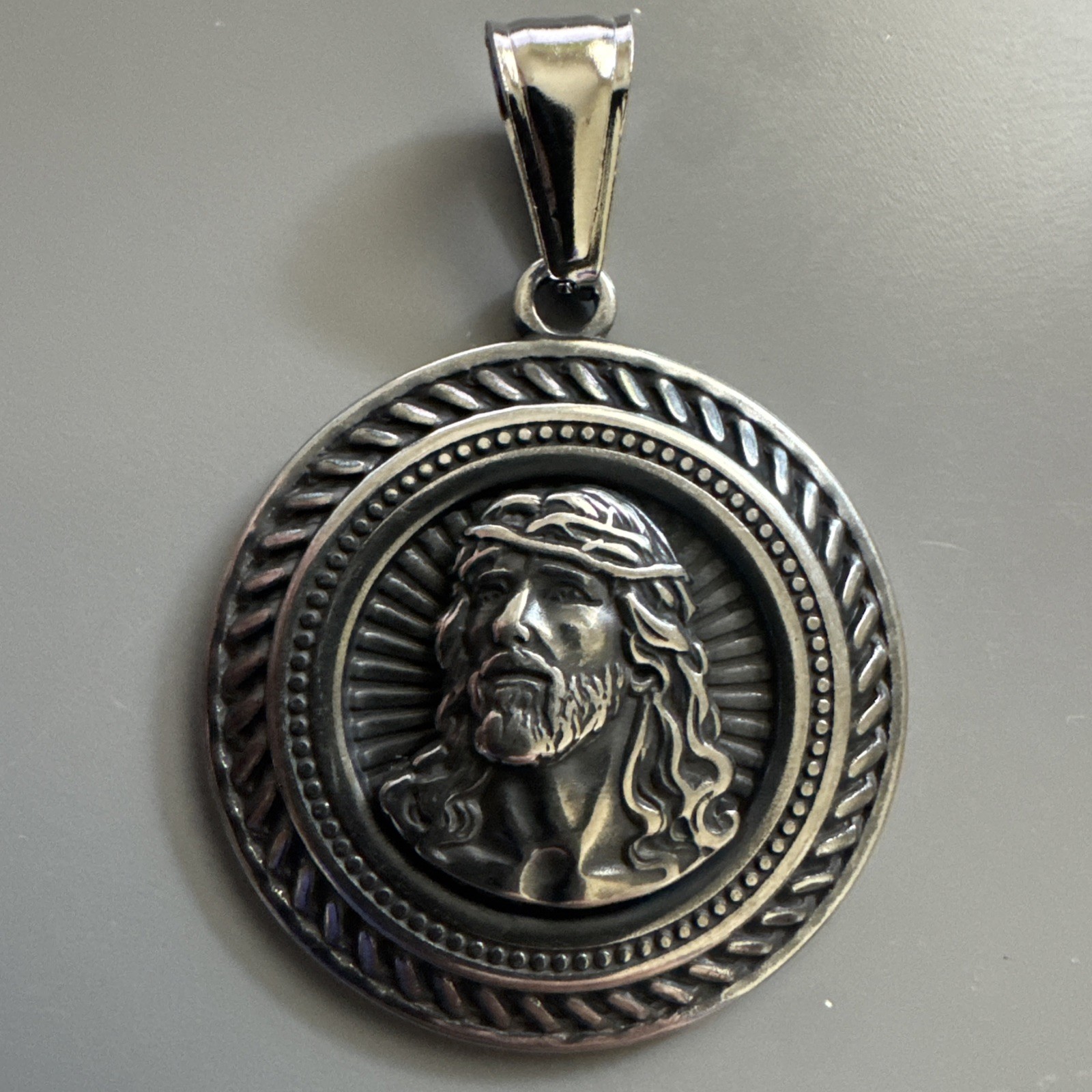Jesus Christ Stainless Steel Pendant Dark Metal 24 Inch Chain Gift Unisex