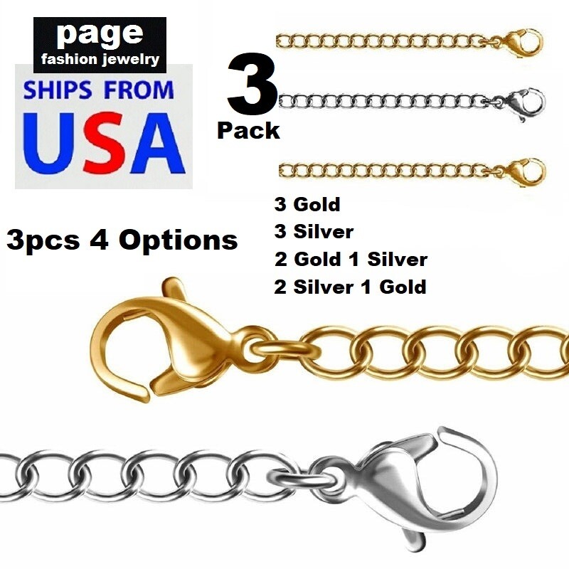 3pcs 4 Options- Gold/Silver 3″ Chain Extenders For Necklace/Bracelet Jewelry
