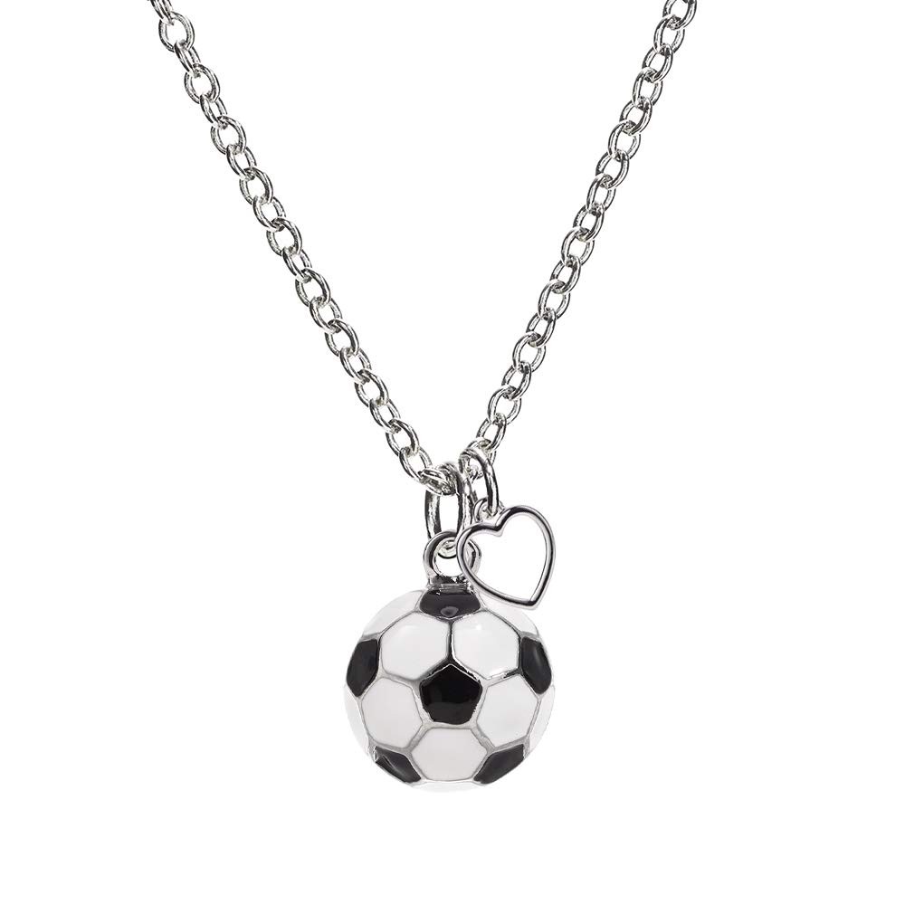 Soccer Enamel Silver Heart Necklace for Women Sports Fan Jewelry Gift for Player