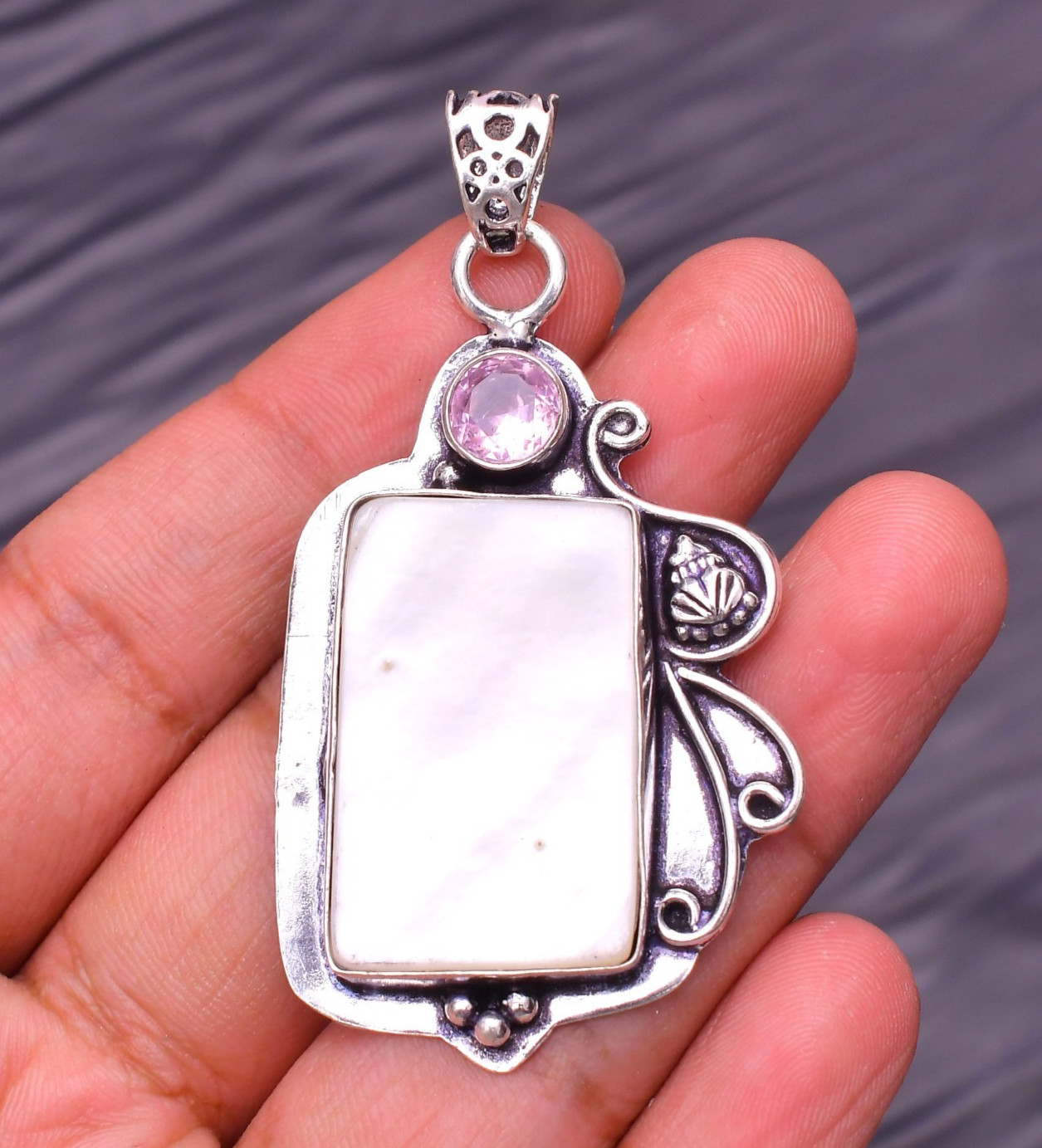 Mother OF Pearl Gemstone 925 Sterling Silver Jewelry Pendant 2.36″