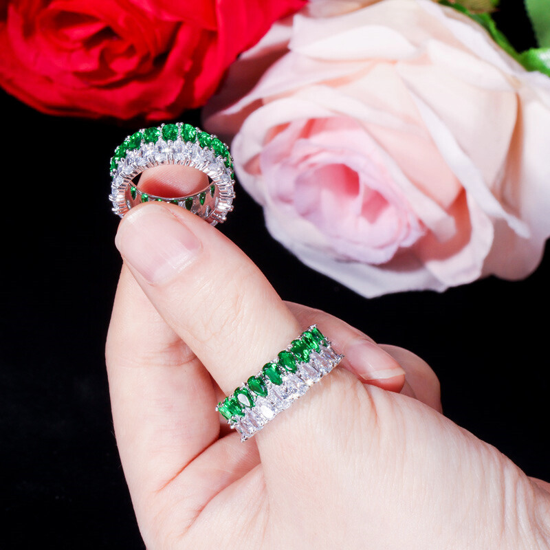 CWWZircons Luxury Green Cubic Zirconia Big Round Wedding Party Rings for Women
