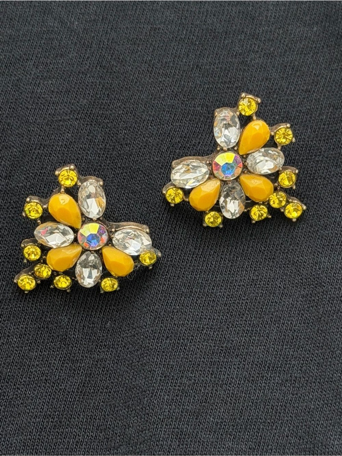 Yellow Crystal Flower Stud Earrings – Women Jewelry