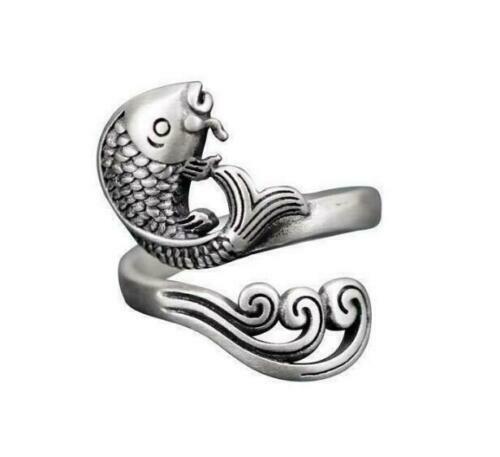 Elegant 925 Sterling Silver Charm Fashion Jewelry Koi Fish Ring One Size Fit All