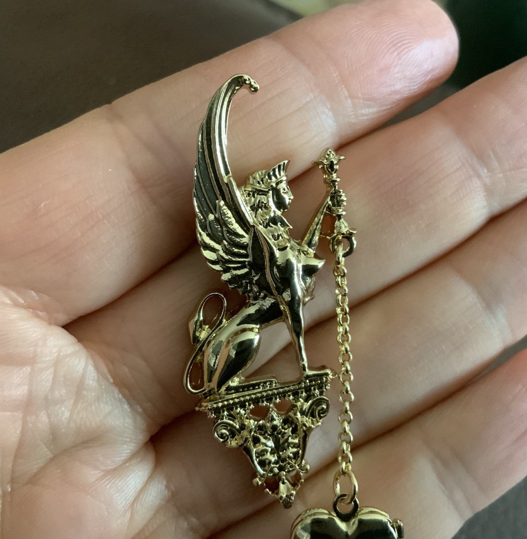 Medieval Earrings Wings Griffin Cherub Heart Antique VTG Gold Victorian Museum
