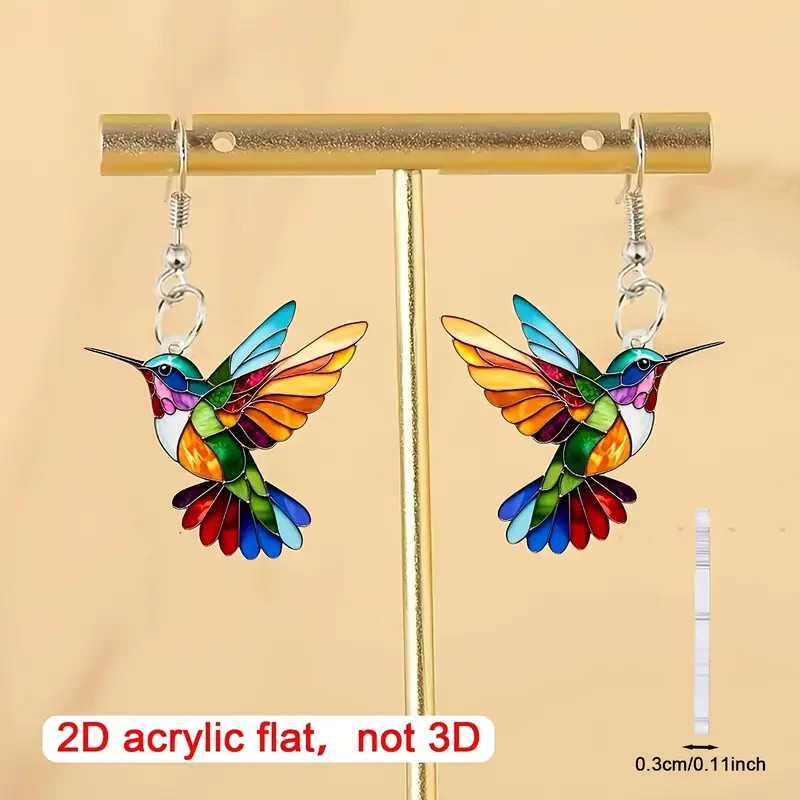 1 Pair, Charming and Cute Colorful Hummingbird Acrylic Earrings