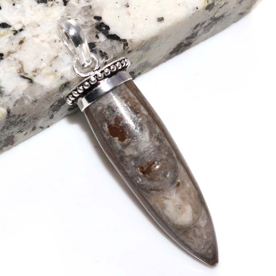 925 Silver Plated Point Orthoceras Pendant 2.3″ On Trend Jewelry Trendy GW