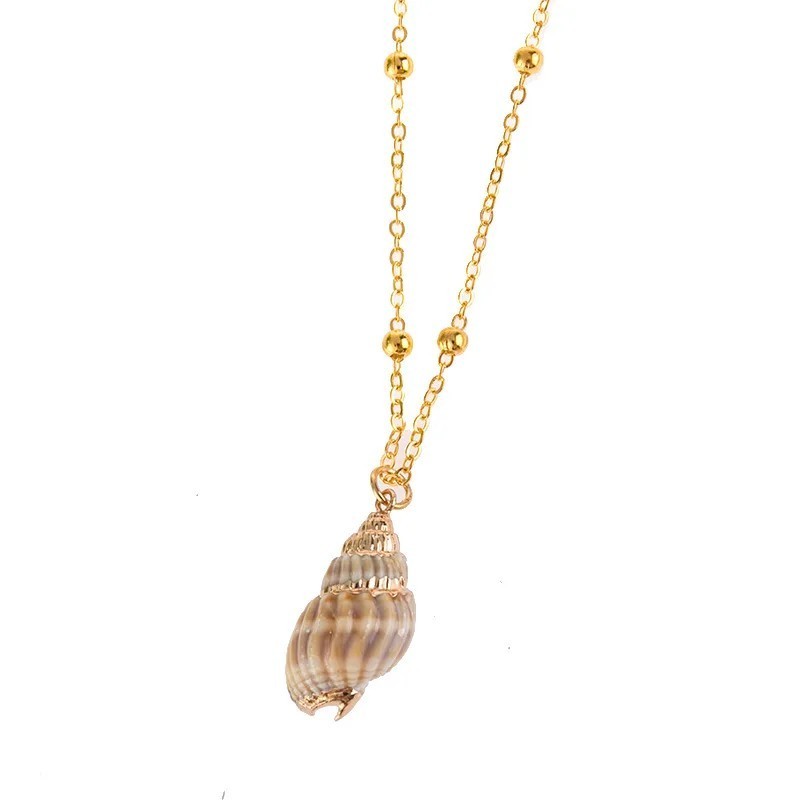 Whelk Shell Necklace Gold Chain Pendant Natural Seashell Boho Beach Jewelry