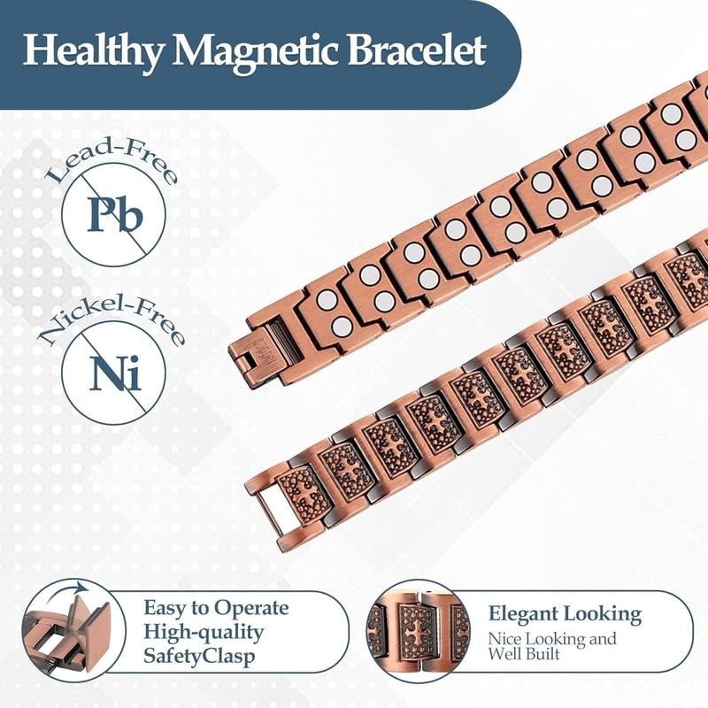 GMOX Men’s Copper Bracelet,3X Strength 99.99% Copper Magnetic Adjustable Length