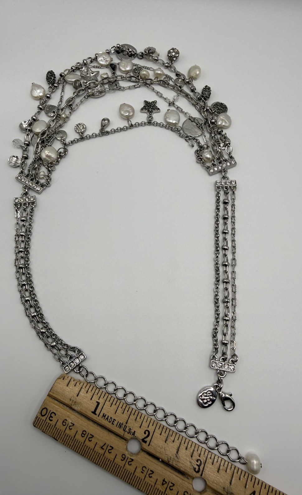 Tommy Bahama Silver Necklace Multi-Strand Freshwater Pearls Stars Beach Charms