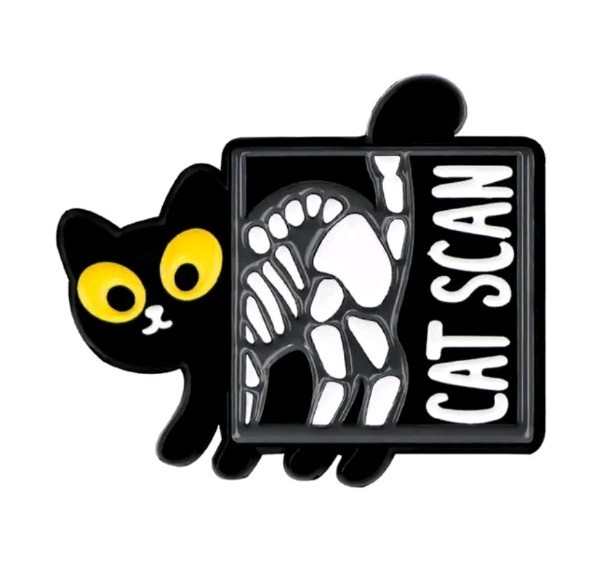 Cute Black Cat and Skull Cat Scan Bone Pin – Zinc Alloy Metal Brooch