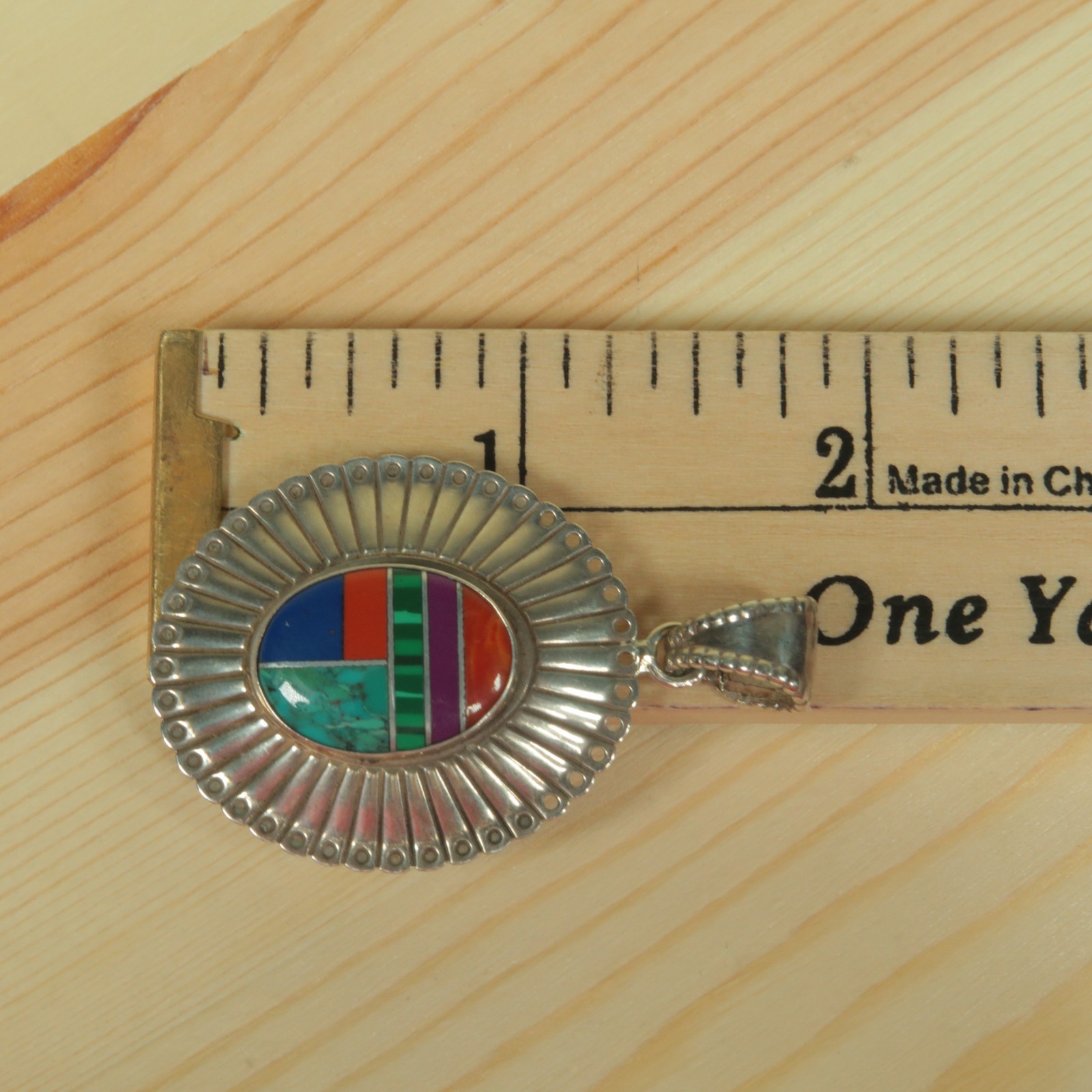 Sterling Silver Turquoise Marcasite Coral Lapis Lazuli Oval Pendant
