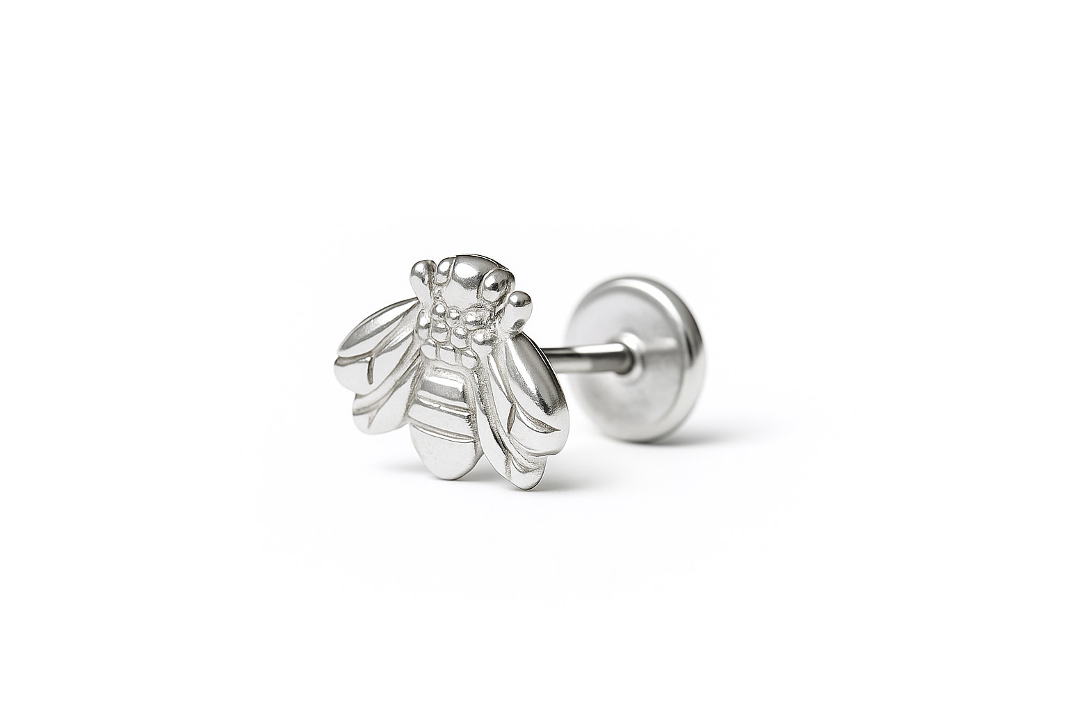 925 Sterling Silver 20G flat back bee stud push pin Threadless Bee Labret- Pair