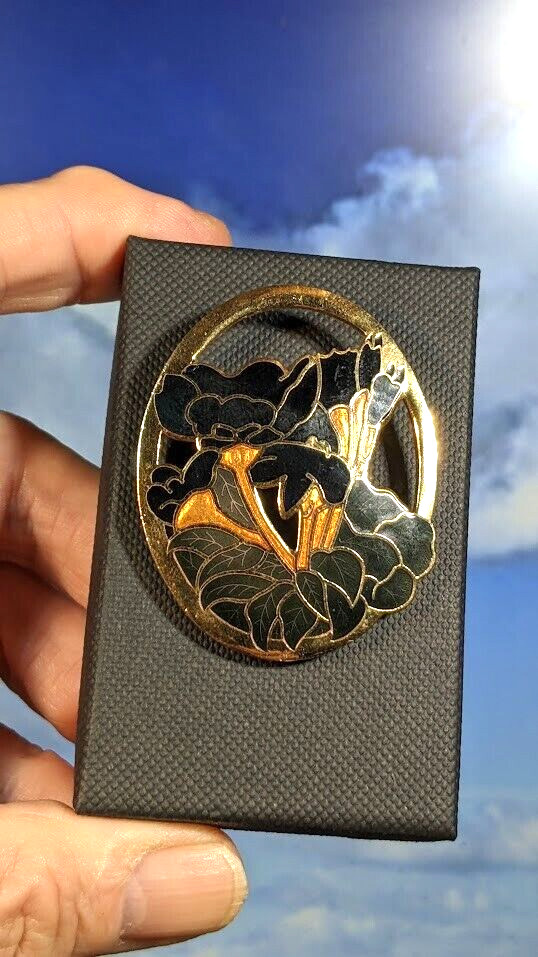 Vintage Cloisonné Enamel Floral Brooch, in Box. 52mm