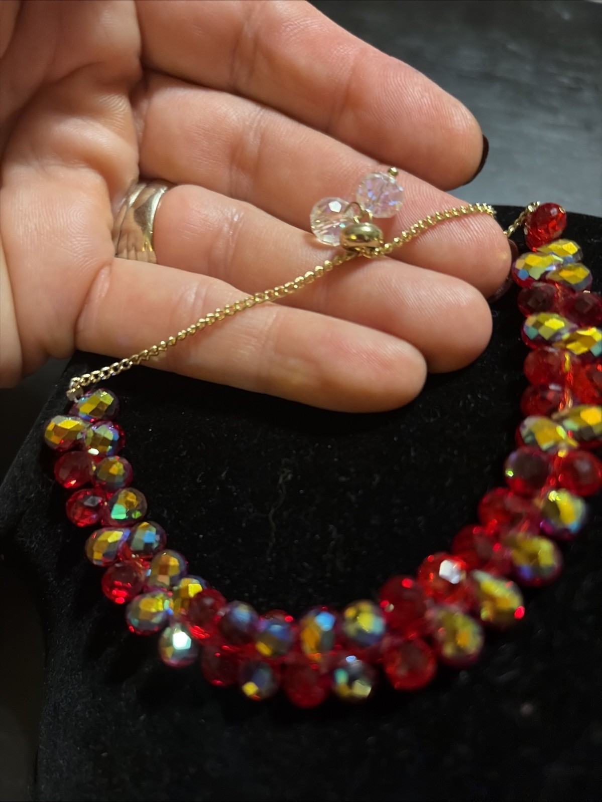 Aurora Borealis Blingy Red Beaded Bracelet Women Shiny Stone Adjustable Jewelry
