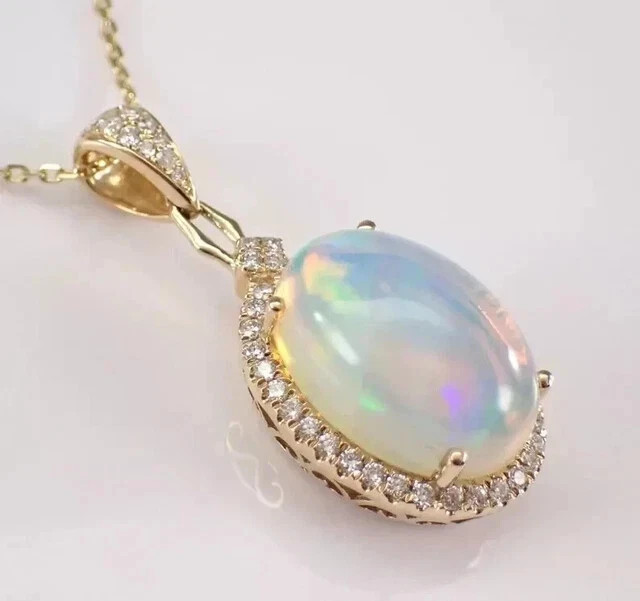 3.00Ct Oval Cut Simulated Fire Opal Halo Pendant 14K Yellow Gold Plated Silver