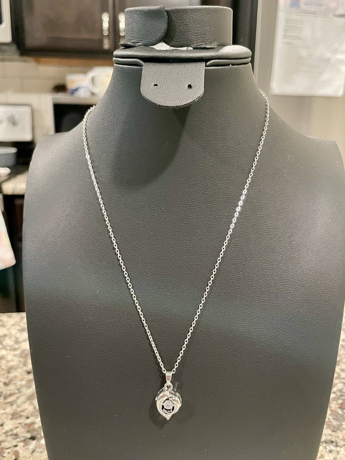 Dolphin Pendant Necklace with Clear Gemstones in Silver and Dancing Middle Gem