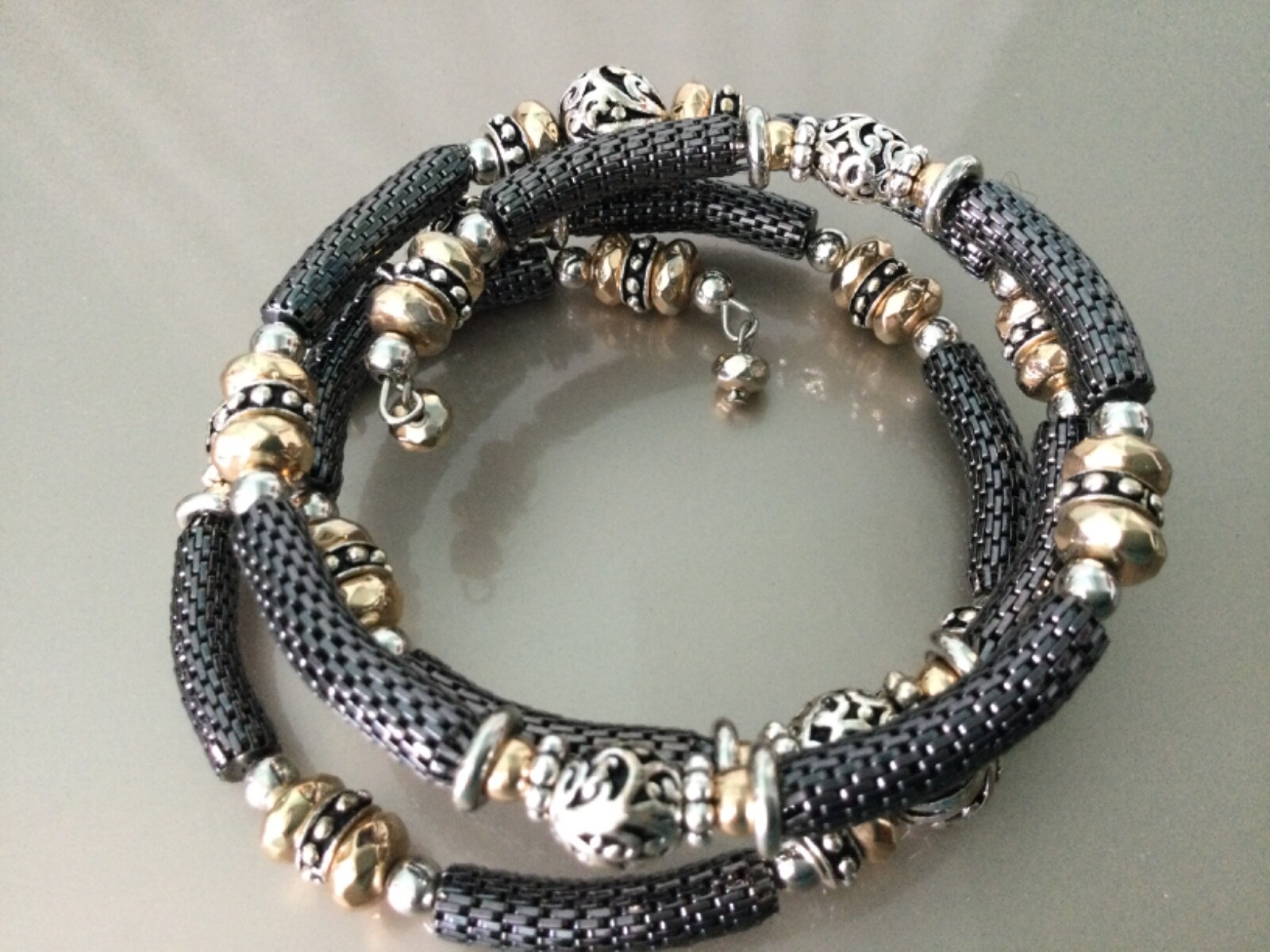 Silver Coil Stretch Bracelet Silver Gold Gunmetal M-L